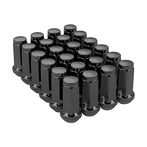 M14x1.5 Lug Nuts, Hunting Horse 24 Pack Long Bulge Acorn Closed End Lug Nuts Conical Seat 1.9" Tall 3/4" Hex Compatible with Ford Chevy Lincoln GMC Cadillac, Black M14X1.5