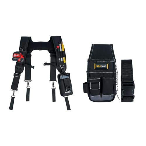 MELOTOUGH Tool Belt Suspenders Construction Bag Suspenders Padded Work belt Suspenders,Pocket Tool Pouch Tool Belt Pouches with Belt Clip Utility Mini Tool Organizer Pouch for Electrician,Technician