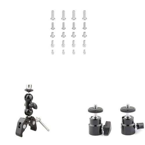CAMVATE 1/4"-20 Stainless Steel Screw Pack + Crab clamp + 360 Degree Swivel 1/4"-20 Mini Ball Head