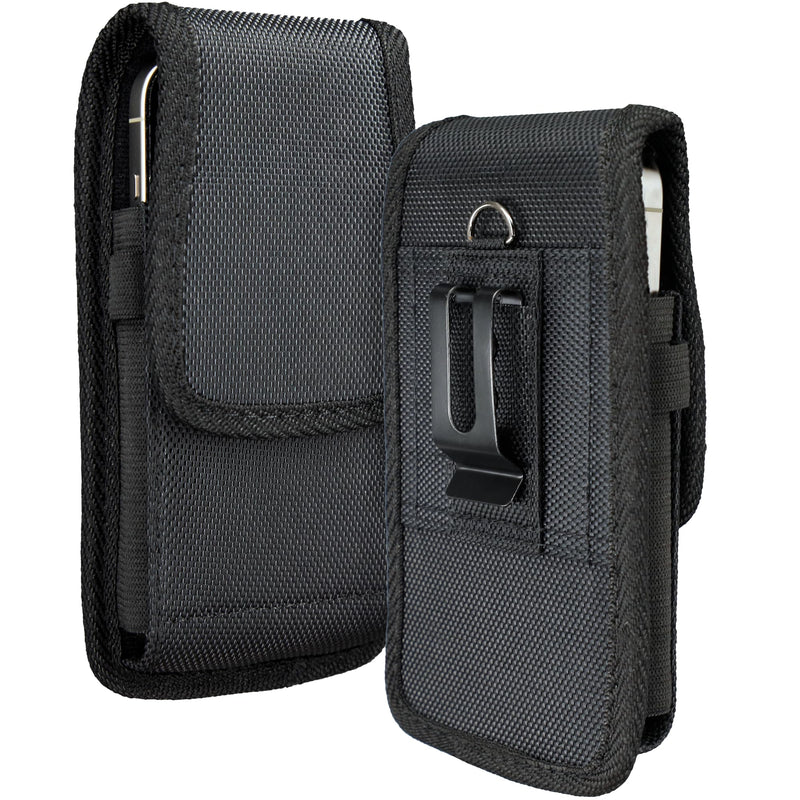 Nylon Cell Phone Holster with Belt Clip for iPhone 15 Pro Max, 15 Plus,14 Pro Max, 14 Plus, 13 Pro Max, 12 Pro Max, 11 Pro Max, S24 Plus, ID Card Holder Pen Holder Universal Pouch, Black -L Large