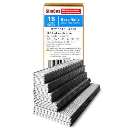18 Gauge 304SS Brad Nails, 5/8",3/4",1",1-1/4",2 Inch, 5000-Pack Assembly 5000