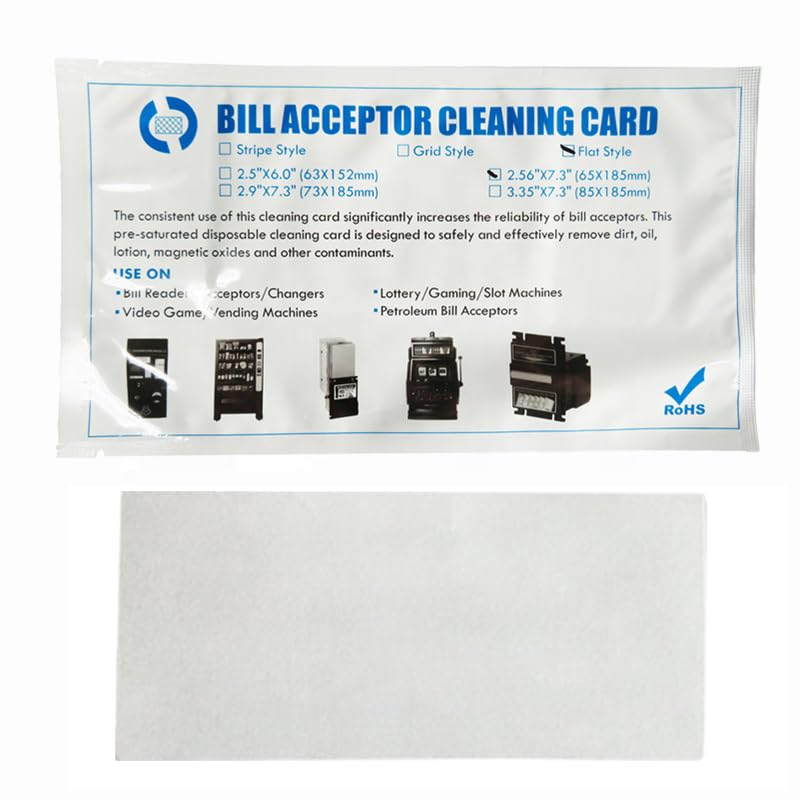 Presaturated Bill Validator Cleaning Cards, Compatible with All Bill Validators, Readers and Currency Counters - 2.5" by 7.5" (25) 25