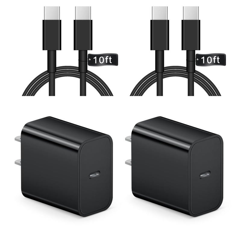 iPhone 16 15 Charger Fast Charging 10Ft - 2 Pack 20W USB C Wall Charger Block and Type C to C Cable Compatible with iPhone 16/16 Pro/16 Pro Max/iPhone 15, iPad Pro, Air 5/4, iPad 10（Black） Black