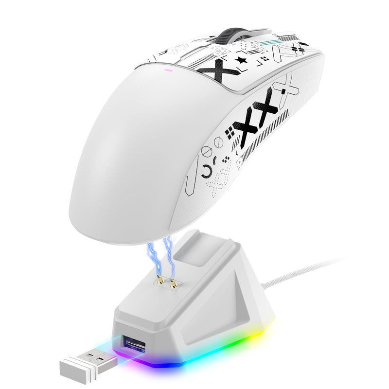 MAGIC-REFINER ATTACK SHARK X11 59g Superlight Wireless Gaming Mouse with Grip Tape, RGB Charging Dock，BT/2.4G Wireless/Wired Pc Mouse, 22000 DPI,5 Programmable Buttons for Pc/Mac(White) White & Griptape