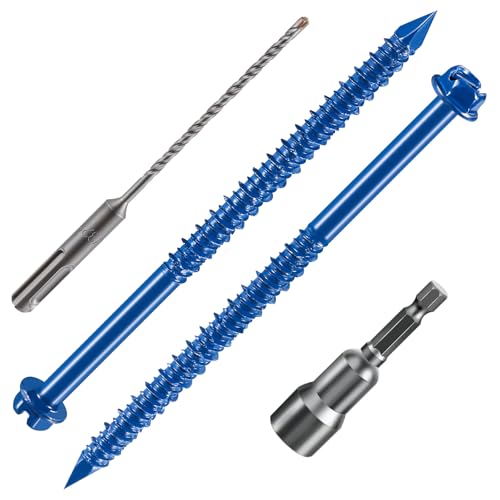 Wensilon(100 PCS) 1/4" * 4" Slotted Hex Concrete Screws Anchor Blue Hexagon Head for Anchoring to Masonry, Block or Brick Stucco 1/4" * 4" 100