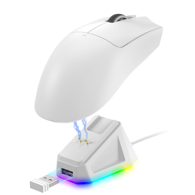 MAGIC-REFINER ATTACK SHARK X11 59g Superlight Wireless Gaming Mouse with Magnetic RGB Charging Dock，BT/2.4G Wireless/Wired Mouse, 22000 DPI，5 Programmable Buttons for PC/Laptop/Mac（White） white