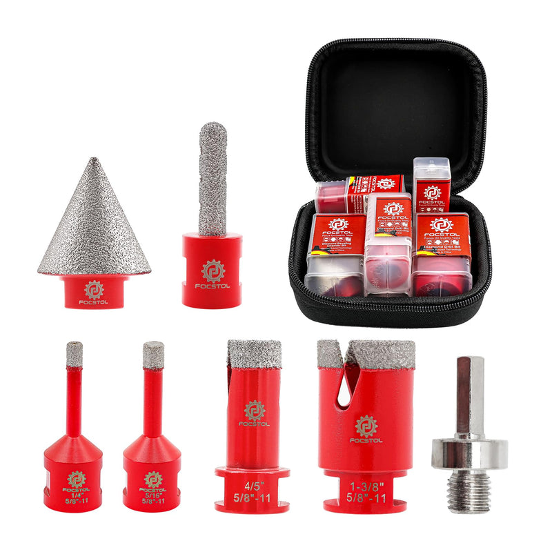 FOCSTOL Diamond Core Drill Bit Set - 7pcs (6/8/20/35mm+10mm Finger Milling Bit+35mm Beveling Chamfer Bit+HEX) Diamond Hole Saw Kit for Porcelain Ceramic Tile Marble Granite KIT9