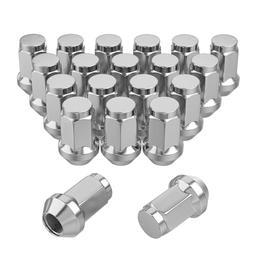 1.38" Tall 7/16" x 20 Closed End Bulge 3/4" Hex Acorn Lug Nuts, (Chrome, 24 Pack) 7/16-20 Silver