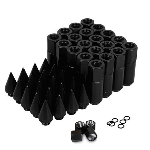 M12x1.5 Spikes Lug Nuts, 60mm Aluminum Wheel Nuts 20pcs Black