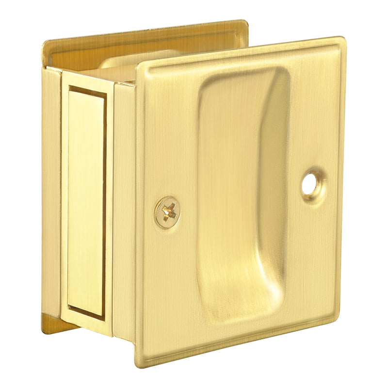 HOMOTEK 4 Pack Privacy Pocket Door Pull Without Switch Plate - Replace Old Or Damaged Passage Sliding Hardware No Lock Quickly and Easily, 2-3/4”x2-1/2”, for 1-3/8” Thickness Door, Brushed Brass No Lock-Brushed Brass