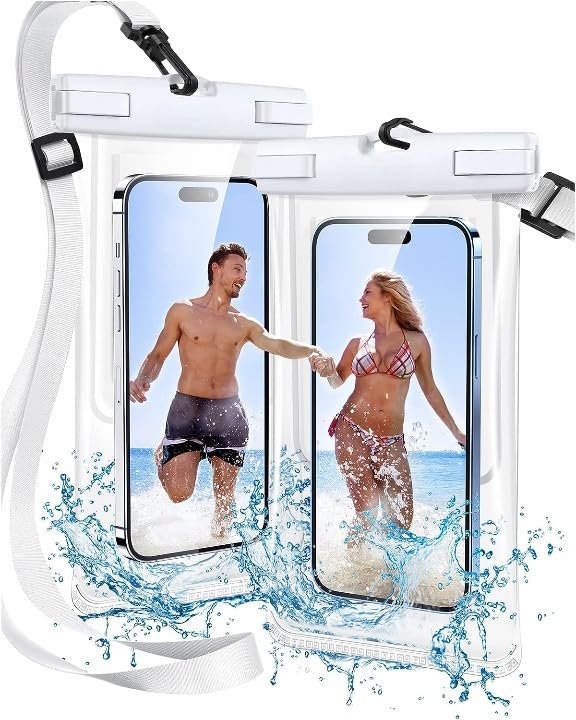 Waterproof Phone Pouch，Waterproof Dry Bag Case, Compatible with iPhone 15 14 13 12 11 Pro Max, IPX8 Cellphone Dry Bag Beach Cruise Ship Essentials 2Pack-7.5"" (White) White