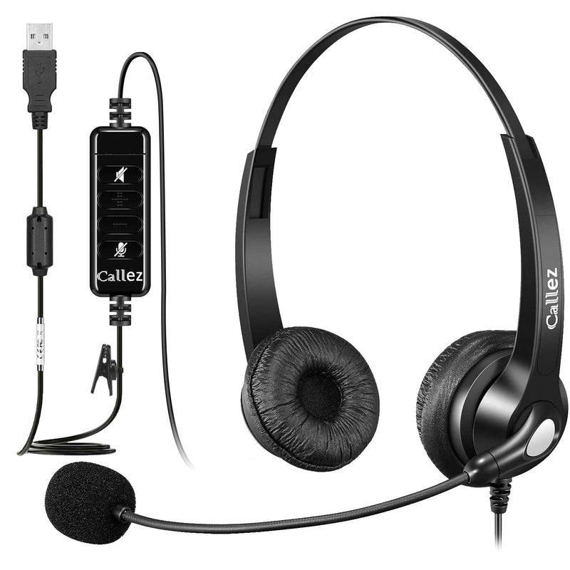 Callez USB Headset with Microphone for PC Ultra Comfort USB Headphone with Noise-Cancelling Microphone for Laptop Computer Mac Business Skype Webinar Office Remote Work Gray