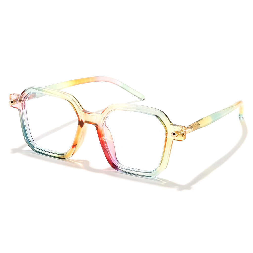 FEISEDY Square Non Prescription Clear Lens Glasses Frame for Women Men Blue Light Blocking Eyeglasses B0155 Rainbow 50 Millimeters