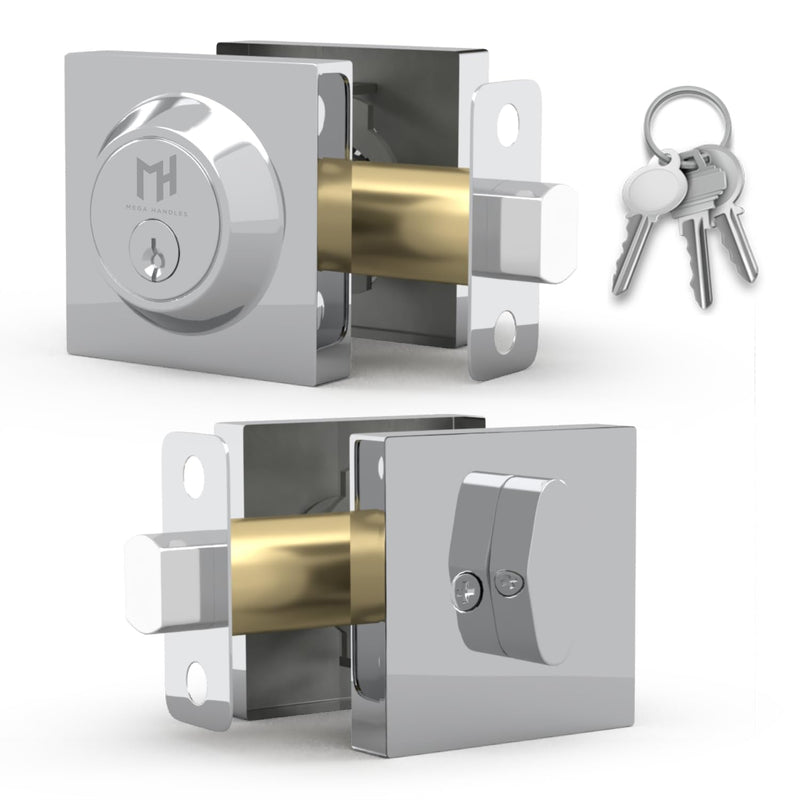 Mega Handles Laura Deadbolt Lock - Heavy Duty Square Locking Deadbolt for Left Or Right-Handed Doors, Dead Bolt Locks for Interior Doors & Exterior, Screws Included - Polished Chrome 1