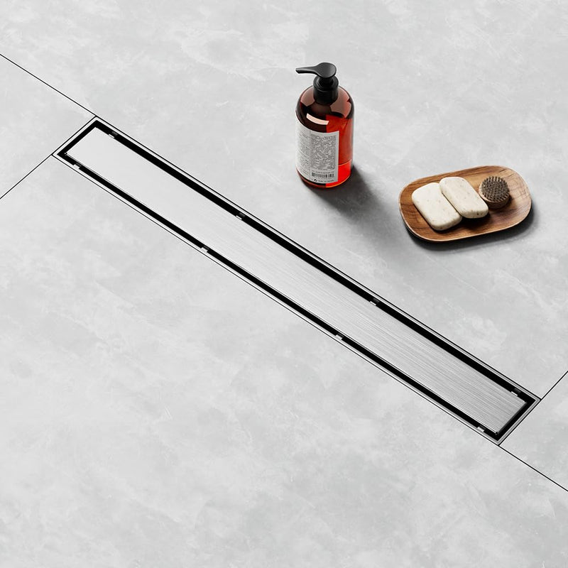 Linear Shower Drain 12 Inch, Shower Drain with 2-in-1 Tile Insert Panel, Brushed AISI 304 Stainless Steel Linear Drain for Fast Drainage, Floor Drain for Bathroom, Kitchen, Garage & More