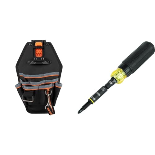 Klein Tools 55832MB 8-Pocket Tool Pouch and 32500HDRT 11-in-1 Ratcheting Impact Rated Screwdriver/Nut Driver Tool Bundle