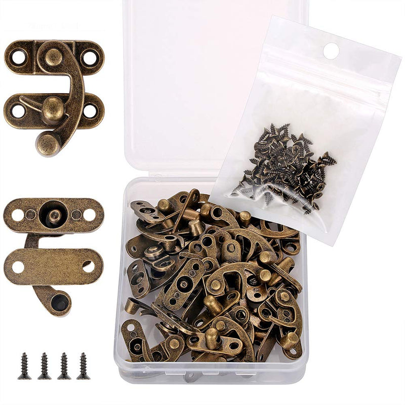 40-Piece Jewelry Box Replacement Lock - Antique Box Hook Clasp, Right Latch Hook Hasp Horn Lock, Wooden Cabinet Latch with 160 Replacement Screws (Bronze) Bronze/40 Pcs