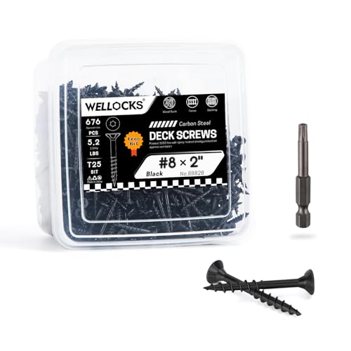 WELLOCKS #8 x 2 in Black Deck Screws, 5.2 lbs with T25 Bit #8×2" 5.2LBS Black