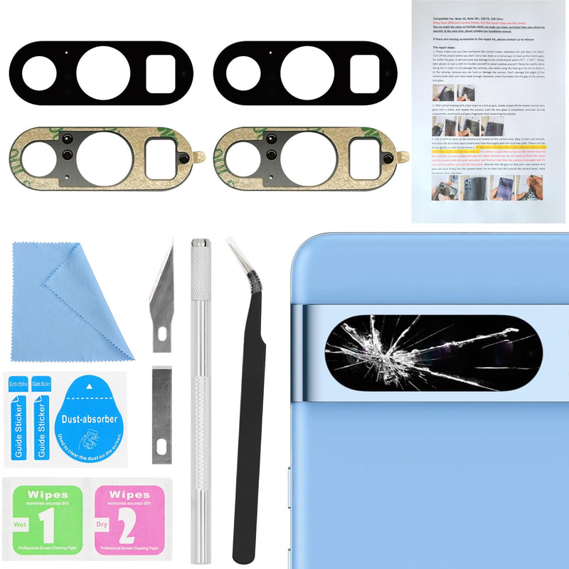 2 PCS for ASDAWN Back Rear Camera Lens Glass Replacement for Google Pixel 8 Pro 6.7 Incheswith Pre-Installed Adhesive, Pixel 8 Pro Back camera Lens Glass kit with Installation Manual + Repair Tool Set