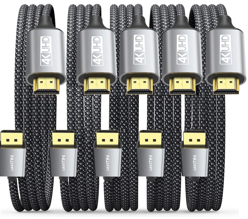 UANTIN 5-Pack 4K DisplayPort to HDMI Cable 6Ft | 1080P@120Hz,1440P/2K@60Hz Uni-Directional DP to HDMI Male Braided Cord Display Port to HDMI Cable for Desktop,Dell,Lenovo,ThinkPad,HP,AMD,NVIDIA 5 Pack