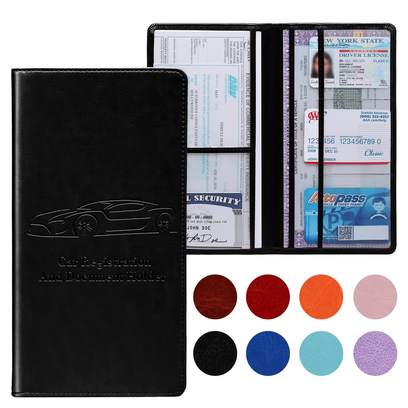 Car Registration and Insurance Card Holder for Women Men, Black Glove Box Paperwork Organizer with Magnetic Buckle for Easy Access and Protect Documents and Various Cards in Vehicle