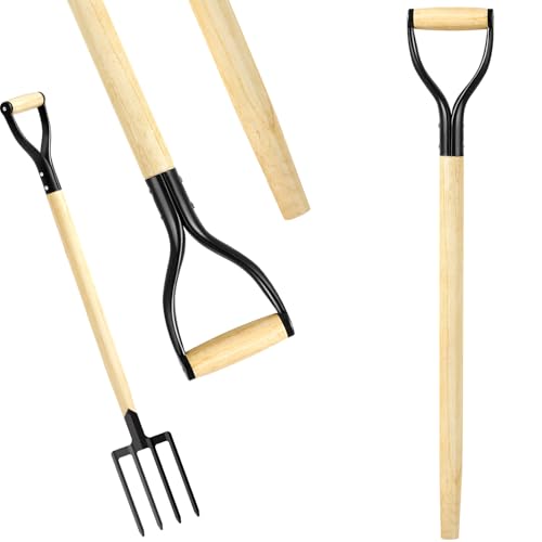 2 Pcs Pitchfork Spading Handle Replacement 30 Inch Wooden Shovel Handle Replacement D Shaped Pitch Fork Handles Tool Accessories for Shovel Scoop Hoe Rake Garden Digging 2