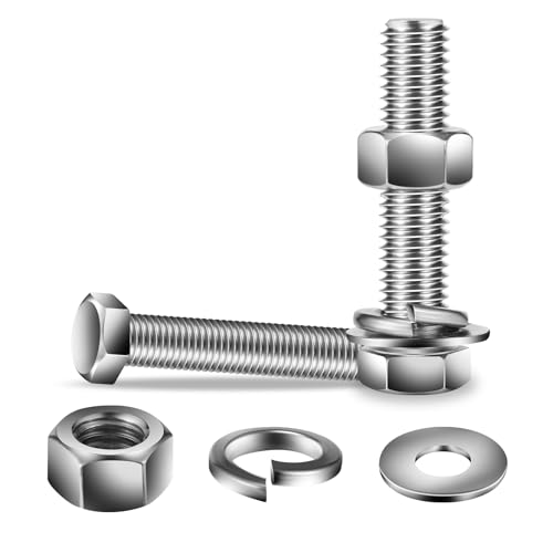 3/8-16 x 3 Hex Head Screw Bolt, Nuts, Flat & Lock Washers, 20Pcs 18-8 (304) Stainless Steel, Fully Threaded, by SG TZH 3/8-16 x 3" Silver 20