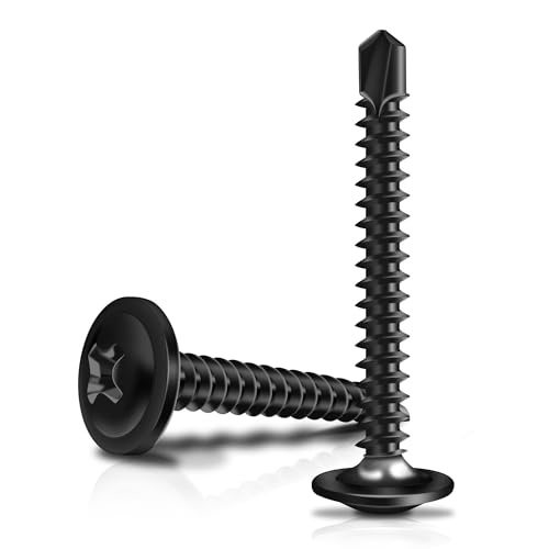300Pcs #8 x 1-1/2" Black Self Tapping Screws for Metal, 410 Stainless Steel, Sheet Metal Screws for Metal, Truss Head High-Strength Quick Tapping #8×1-1/2" 300