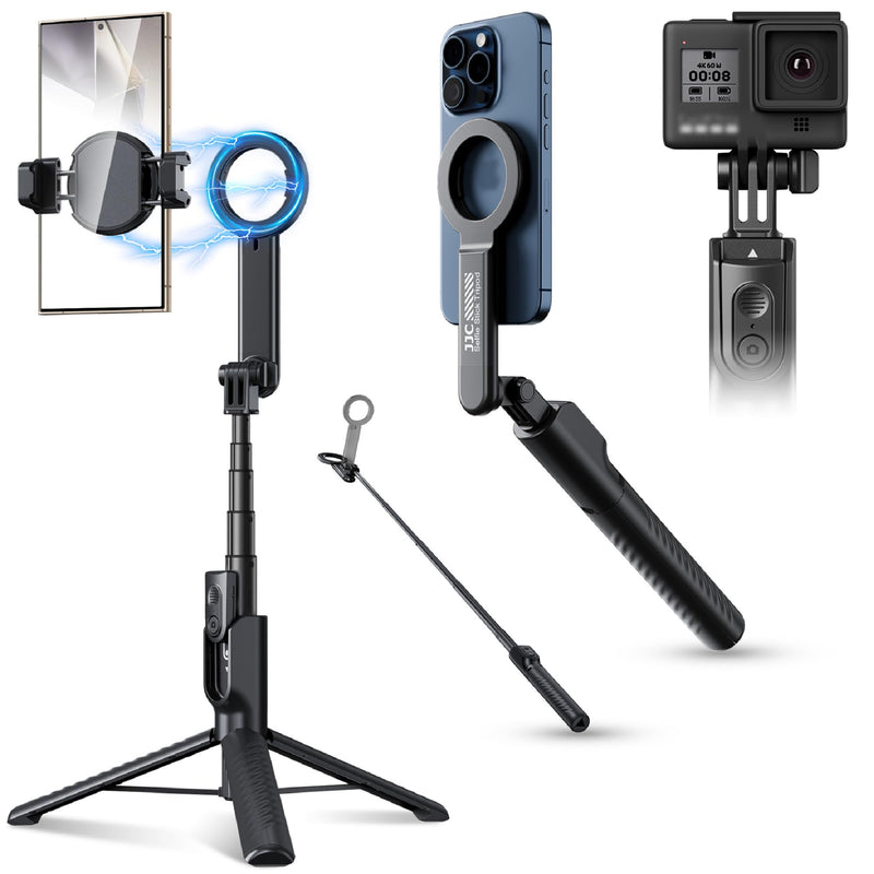 40.9" Magnetic Selfie Stick Tripod for Phone,Extendable Phone Tripod Stand with Detachable Wireless Remote & Magnet Clip Compatible with MagSafe for iPhone 17 16 15 14 13 Pro Max Plus Gopro&All Phones BLACK