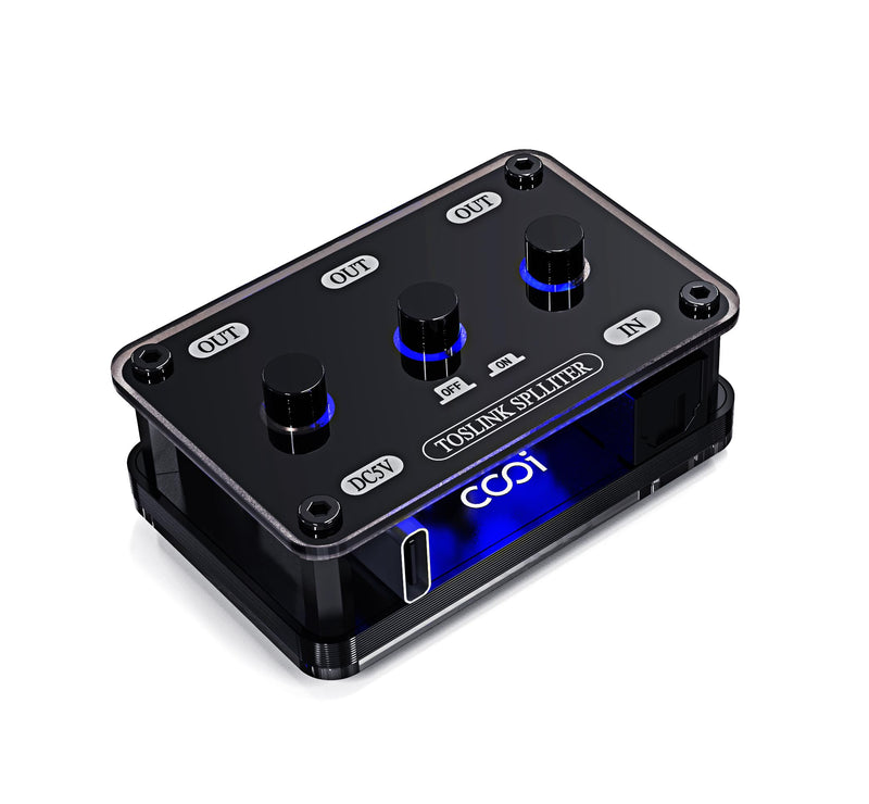 Digital Optical Audio Splitter 1 in 3 Out SPDIF Toslink Optical Splitter with Independent Channel Switch, Support Up to 192k/24Bit Compatible with LPCM2.0/DTS/Dolby-AC3 5.1 Channels