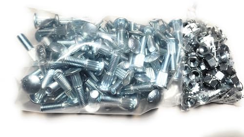 Quantity 100 of 1/4" Diameter -20 x 2 Inches Long Carriage Bolt & Nut Kit Knureld Ribbed Shaft & Integrated Star Locking Nut for Wood Hinge Repair Door Fence Grade 5