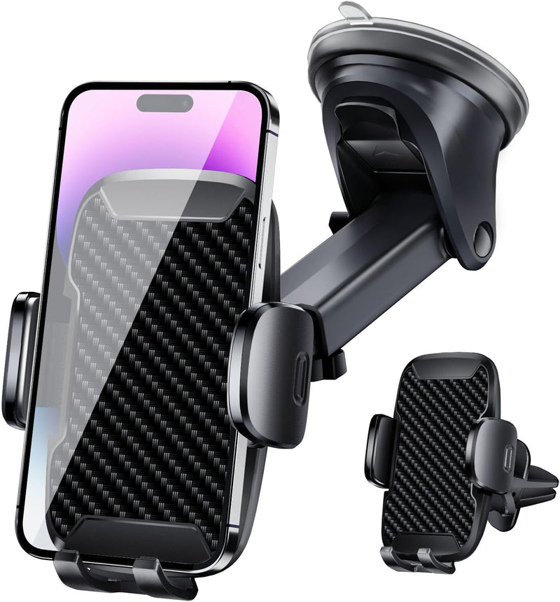 Car Phone Holder, Car Phone Mount 360° Rotation, Upgraded Version with Strong Suction Power,Car Phone Cradle for Dashboard/Windscreen/Air Vent, Car Phone Holder for all 4.1''-7.1'' phones-Black Black
