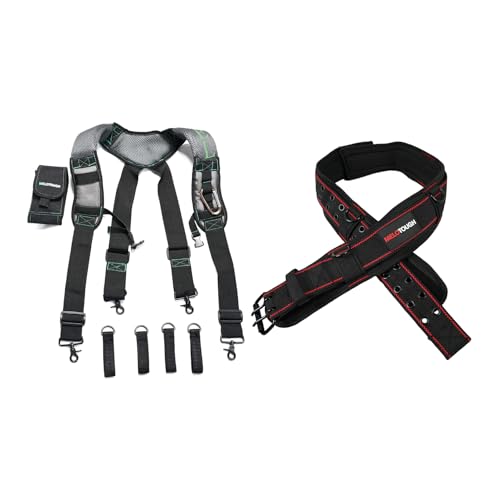 MELOTOUGH Gel Tool Belt Suspenders Work Belt Suspenders with Gel shoulder pad,Padded Tool Belt with D ring for men construction Strong Durable Double Metal Roller Buckle,adjustable waist 33'-47 '