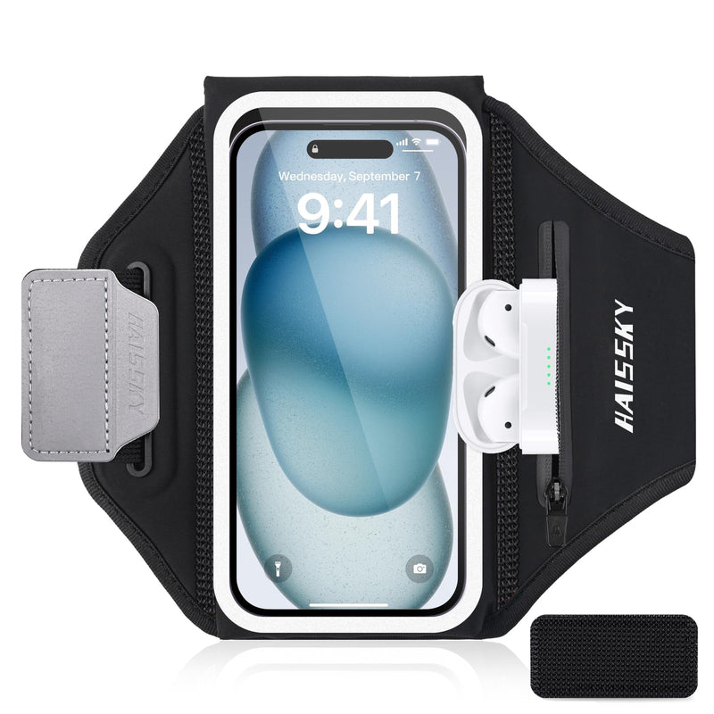 Running Phone Armband with Airpods Holder - 3D Design Cell Phone Armband for iPhone 15/14/13 Pro/Plus & Galaxy S20/S10, Water Resistant Sports Phone Holder with Key Slot - Ideal for 6.9" Phones