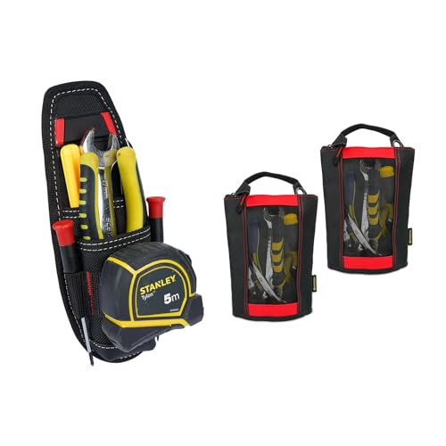 MELOTOUGH Small Tool Holder, Min Work Organizer Tool Pouch and Knife Holster with Snap Clip,Fastener Bag Utility Canvas Zipper Tool Bag Heavy Duty Mesh Window, Hanging Grommets