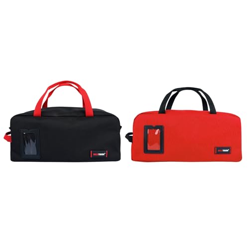 MELOTOUGH 16 Inch Tool Bag Canvas Tool Tote Bags with Zipper Heavy Duty Portable Tool Bag Organizer for Electrician,Plumbing,Technician,HVAC (Black & Red)