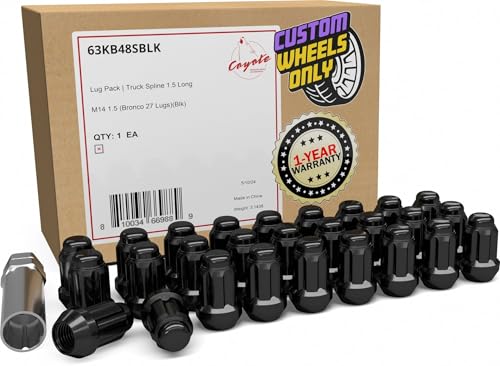 Wheel Accessories Parts 27 Pcs M14x1.5 14x1.5 Thread Short Truck 1.5" Long Spline Lug Nuts Black Chrome 6 Spline Hex Fits 2022+ Ford Bronco Raptor