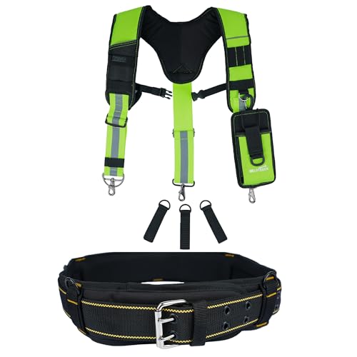 1pcs Padded Tool Belt with D ring for men Adjustable Tool Belt + 1pcs Tool Belt Suspenders Work Belt Suspenders for Men Big and Tall