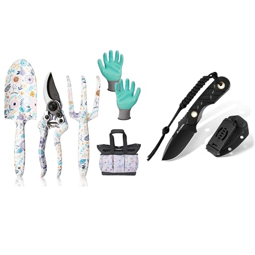 WORKPRO 5PCS Garden Tool Set and FLISSA Fixed Blade Knife