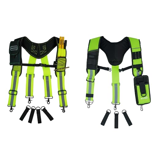 Magnetic Suspenders Tool Belt Suspenders with Large Moveable Phone Holder + Tool Belt Suspenders Work Belt Suspenders for Men Big and Tall