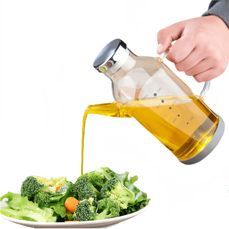 Olive Oil Dispenser High Borosilicate Glass Bottle 18/25 oz Lead-Free with Stainless Steel lid and Vinegar Bottles for Kitchen Cooking Container set (Transparent, Large/750ml) 25 Ounces Transparent