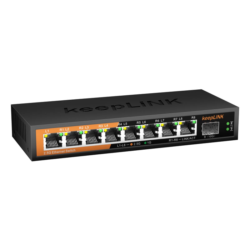 8 Ports 2.5G Switch Smart Web Managed, 8 x 2.5G Base-T & 1 x 10G SFP Slot, Support 802.3ad Static Aggregation, QOS/VLAN/IGMP, Metal Housing Network Ethernet Switch 8 Port 2.5G Switch Managed