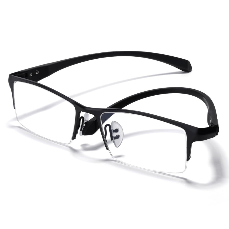 Blue Light Glasses for Men Semi Rimless Rectangular Computer Glasses Blue Blocker Anti Glare UV400 Protection Black
