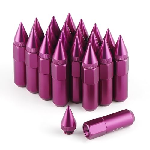SINGARO 20PCS M12X1.25 Wheel Lug Nuts, Cap Spiked Extended Tuner 60mm Aluminum Wheels Rims Lug Nuts (Purple) Purple