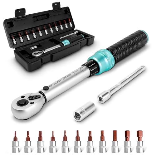 BLUEMARS Bicycle Motorcycle 1/4 Inch Torque Wrench Set 1-25 Nm, Drive Click Torque Wrench Set with Dual Direction Adjustable 72 Tooth for Road and Mountain Bike and Motorcycle Maintenance