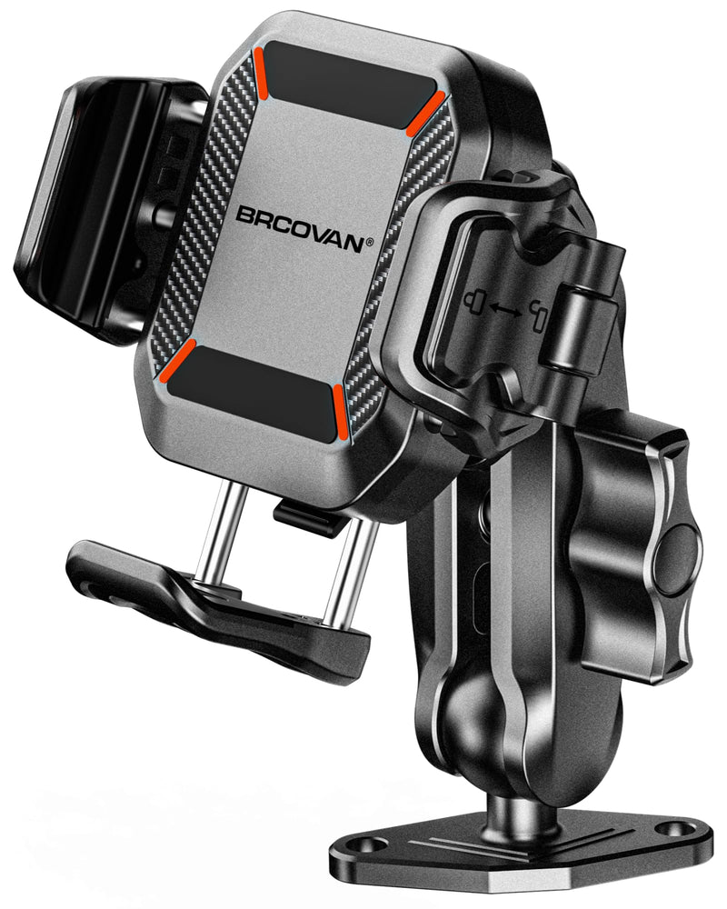 BRCOVAN Anti-Theft Phone Mount Holder with Vibration Dampener [Camera Friendly] [1s Lock & Release], with Aluminum Diamond Base & Medium Arm for Car Boat Truck Motorcycle UTV ATV Fit 5.4-7.2'' Phone