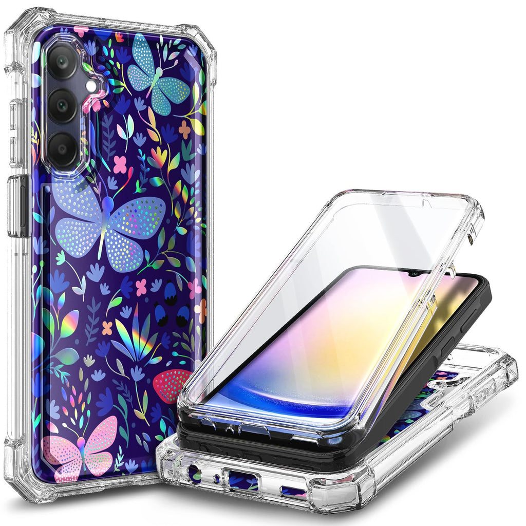 NZND Designed for Galaxy A15 Case, Samsung A15G 5G/A15 4G Phone Case with [Built-in Screen Protector], Full-Body Protective Shockproof Rugged Bumper Cover Case (Glitter Butterfly) Glitter Butterfly