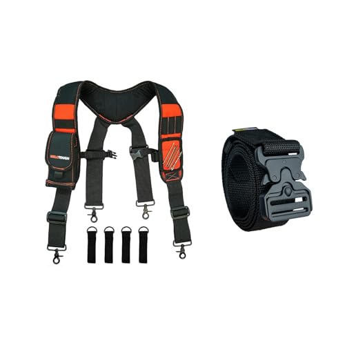 MELOTOUGH Magnetic Suspenders Tool Belt Suspenders with Large Moveable Phone Holder, Pencil Holder,Quick Release Tool Belt 1.5 Inch Web Work Tool Belt with Heavy Duty Metal Buckle