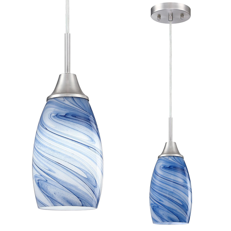 Mini Glass Pendant Light 1Pack Dark Blue Marble Art Glass Pendant Lights Kitchen Island Brushed Nickel Finish Hanging Light for Kitchen Over Sink,Dining Room,Foyer,Hallway 1-Pack
