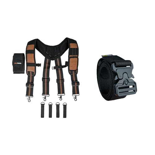 MELOTOUGH Magnetic Suspenders Tool Belt Suspenders with Large Moveable Phone Holder, Pencil Holder, Quick Release Tool Belt 1.5 Inch Web Work Tool Belt with Heavy Duty Metal Buckle